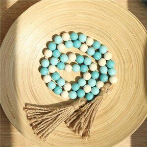 Wood Bead Garland, 39in Farmhouse Beads with Tassels Boho Beads for Tiered Tray